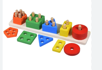 Wooden Shape Sorting and Stacking Toy - Geometric Learning Set