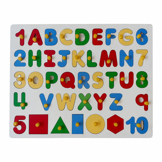 Wooden Alphabet Numbers & Shapes Puzzle Board