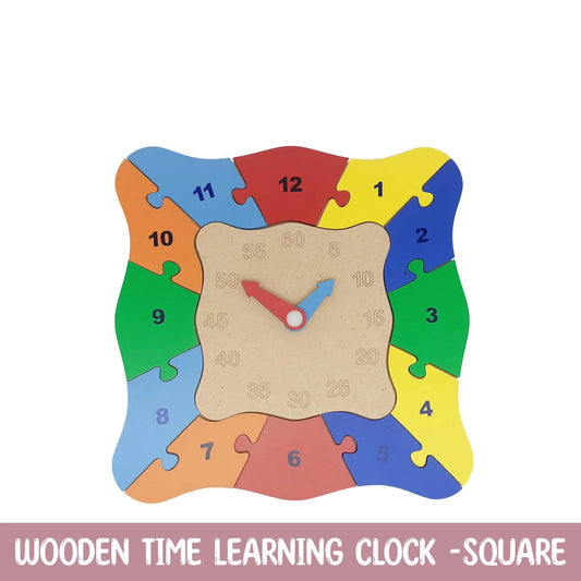 Wooden Time Learning Clock Puzzle - Square Shape